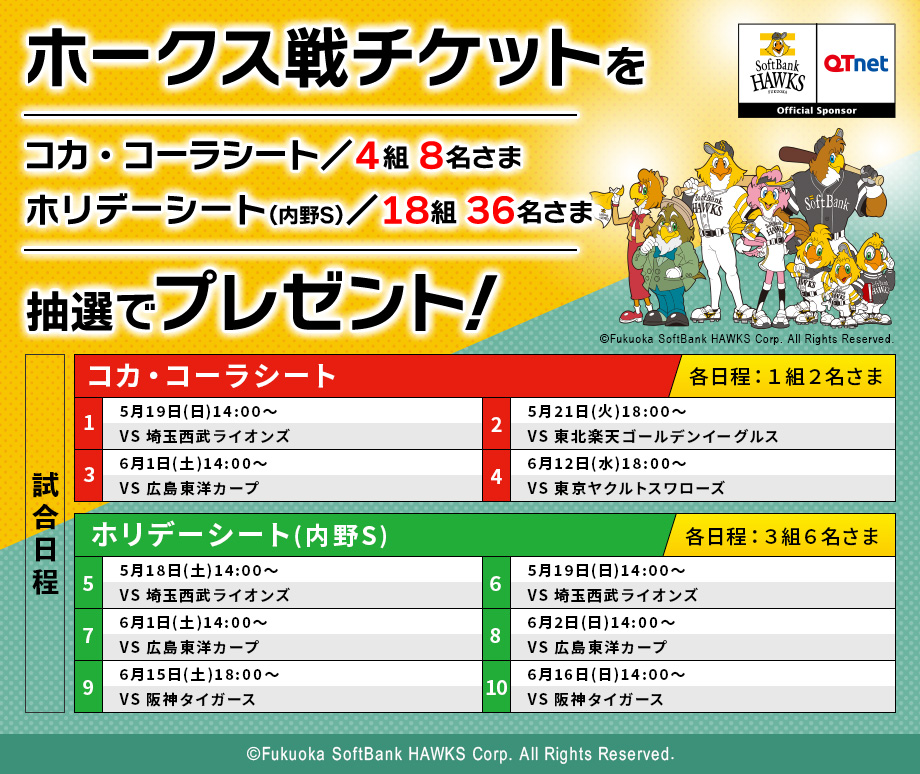 福岡ソフトバンクホークス 観戦チケットを22組44名さまにプレゼント!