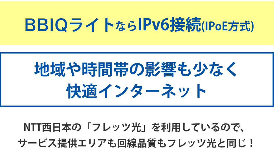 図：BBIQライトならIPv6接続(IPoE方式) 