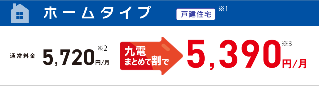 図：ホームタイプ　通常料金5,720円/月 九電グループまとめてあんしん割で5,390円/月