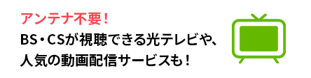 アンテナ不要!BS・CSが視聴できる光テレビや、人気の動画配信サービスも!